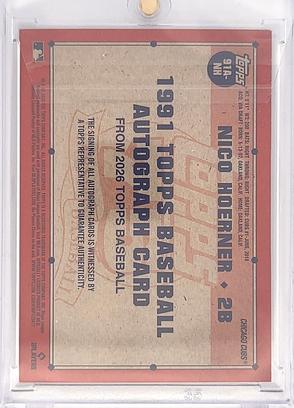 2026 Topps 1991 Autograph Nico Hoerner #91A-NH — back