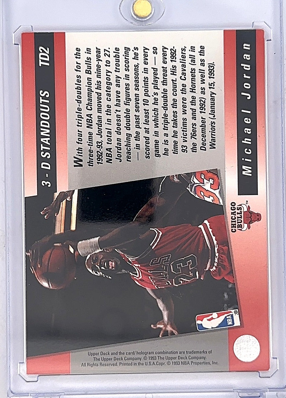 1993 Upper Deck Triple Double 3D Standouts Michael Jordan #TD2 — back