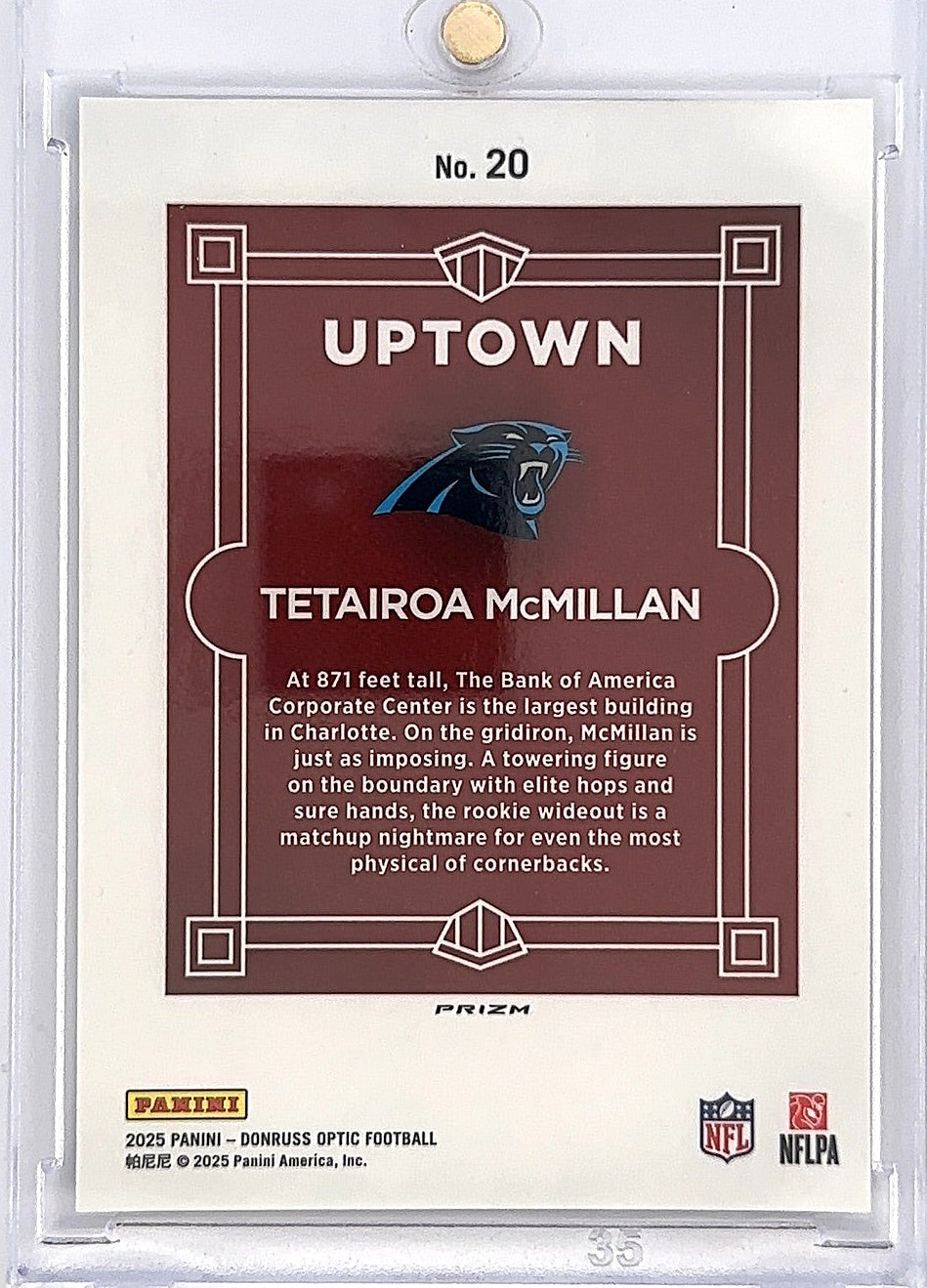2025 Panini Donruss Optic Uptown Tetairoa McMillan #20 — back
