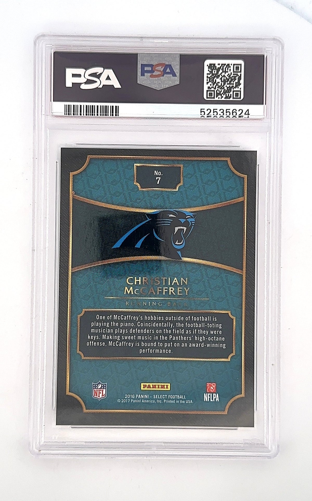2016 Panini Select NFL Draft Xrc Prizm Redemption Christian McCaffrey #7 PSA 9 — back