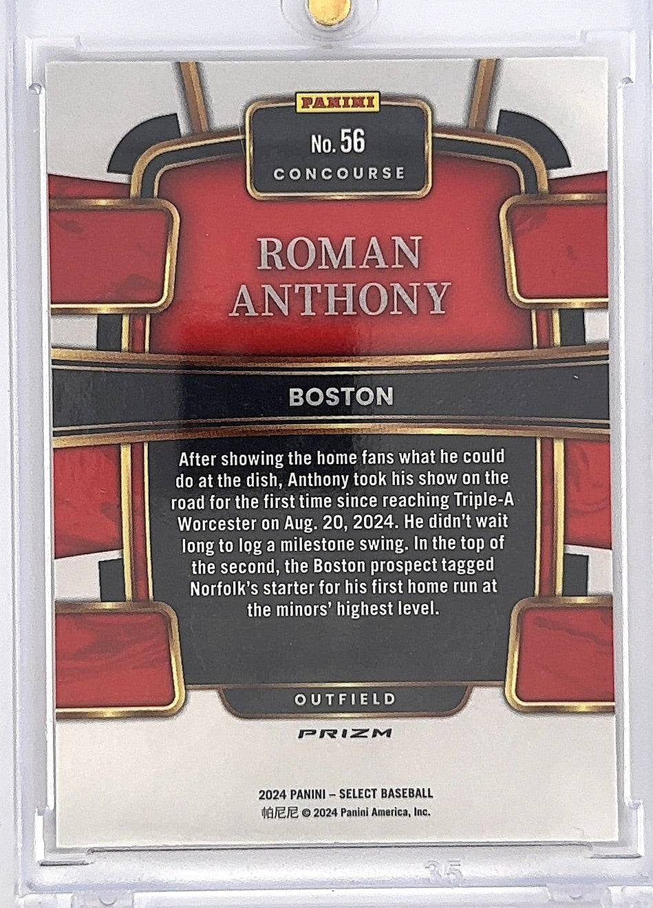 2024 Panini Select Roman Anthony [Tiger Prizm] #56 — back