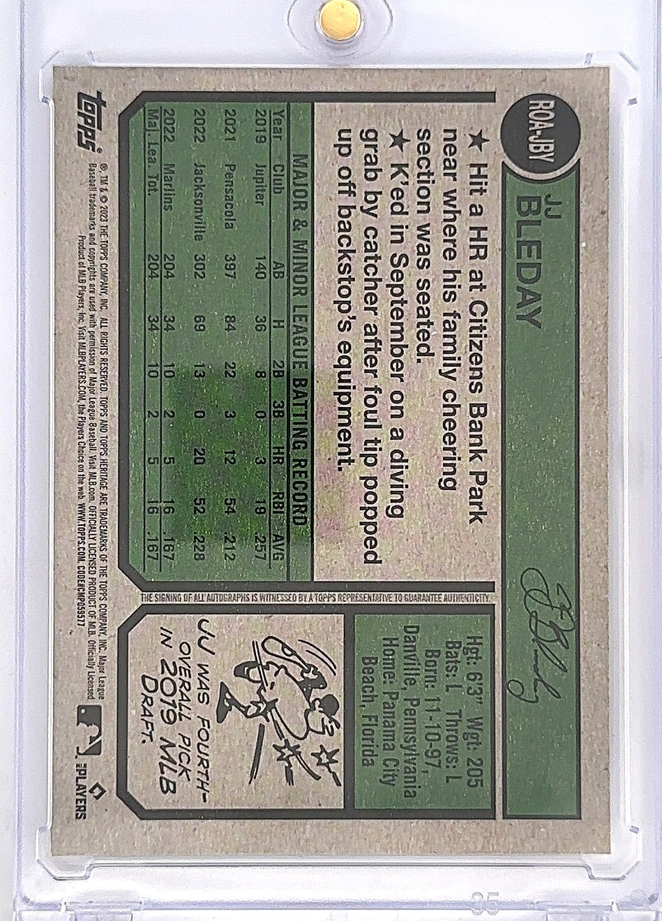 2023 Topps Heritage Real One Autographs JJ Bleday #ROA-JBY — back