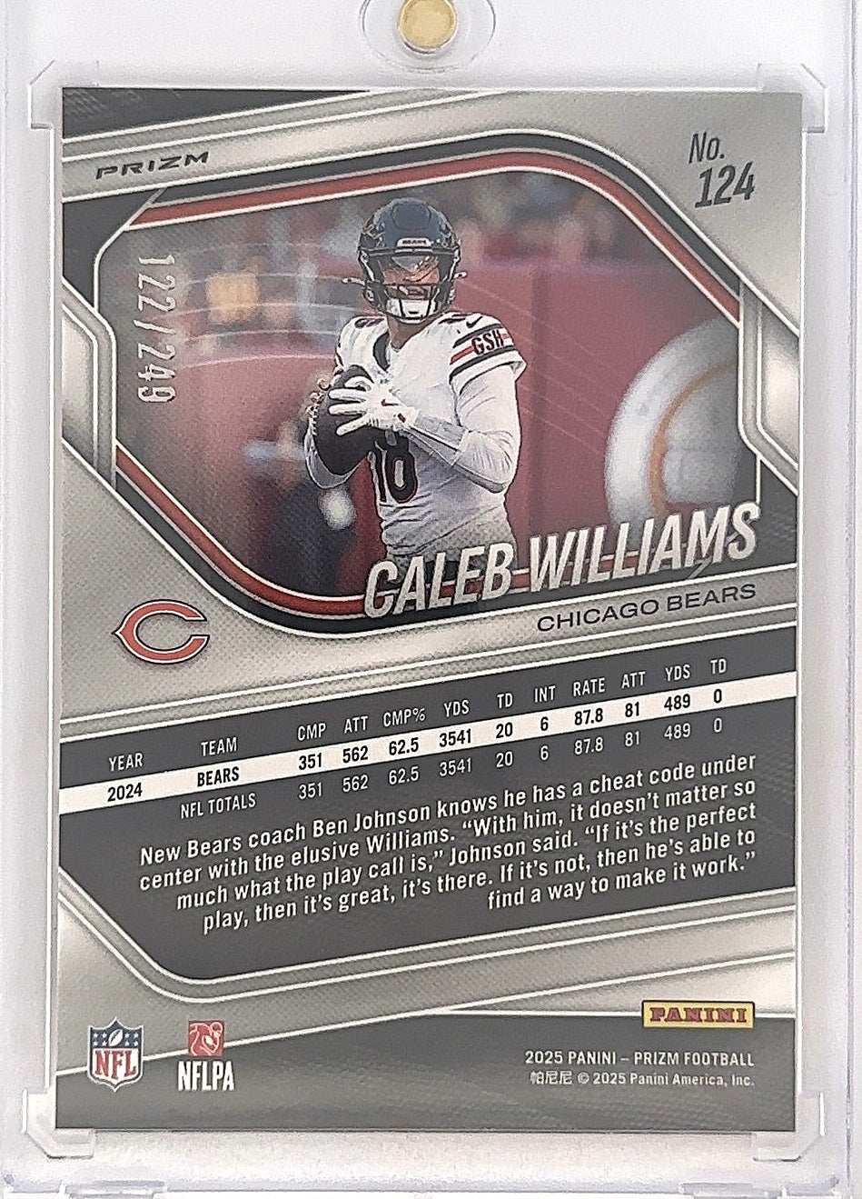 2025 Panini Prizm Caleb Williams [Orange] #124 — back