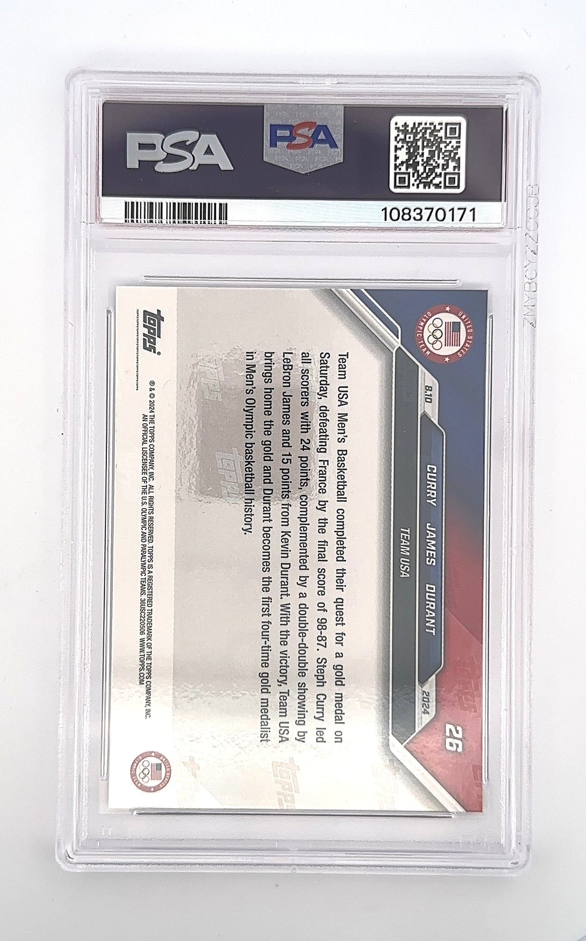 2024 Topps Now Curry James Durant Team USA [White] #26 PSA 10 — back