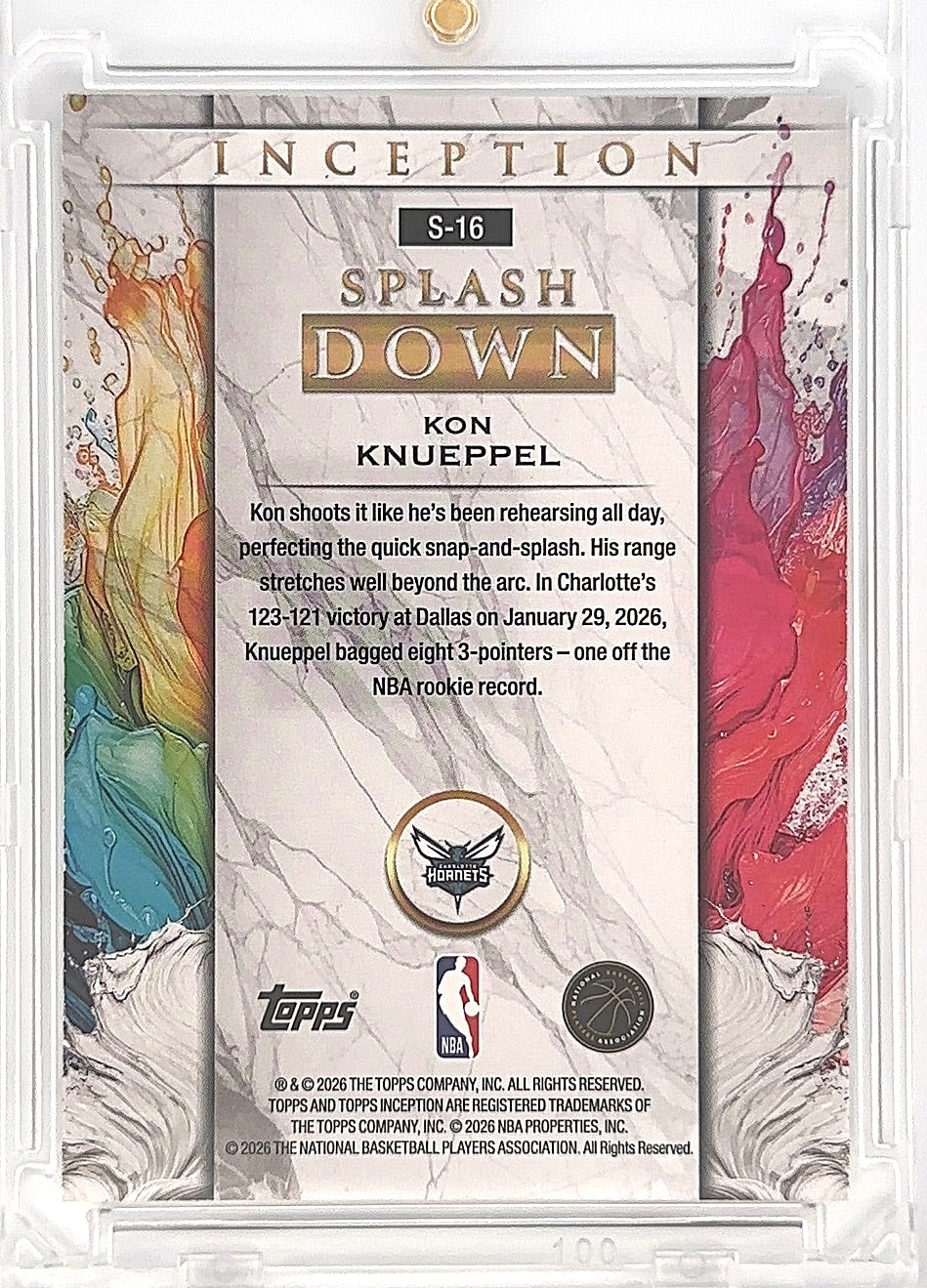 2025 Topps Inception Splashdown Kon Knueppel #S-16 — back
