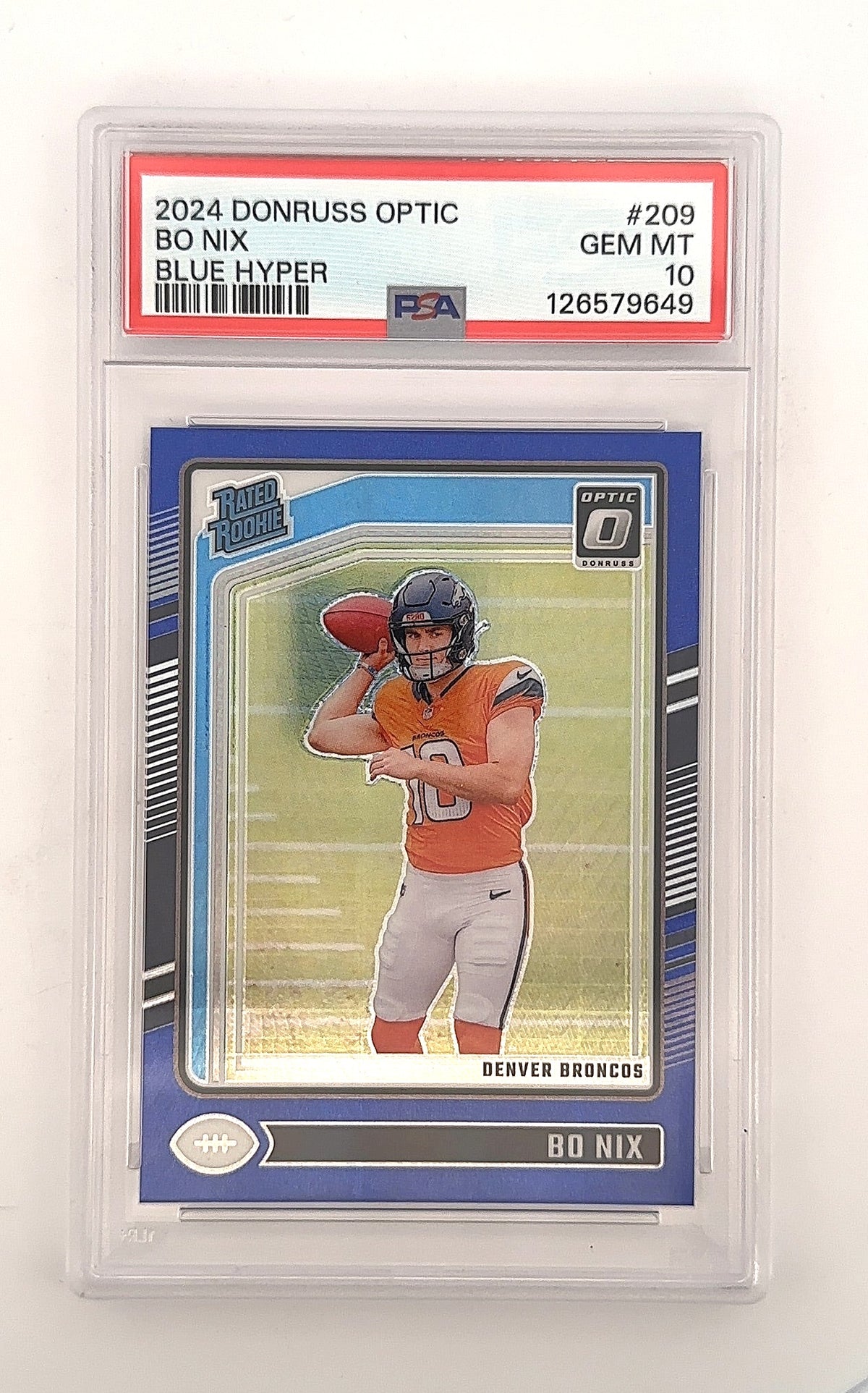 2024 Panini Donruss Optic Bo Nix [Blue Hyper] #209 PSA 10 — front