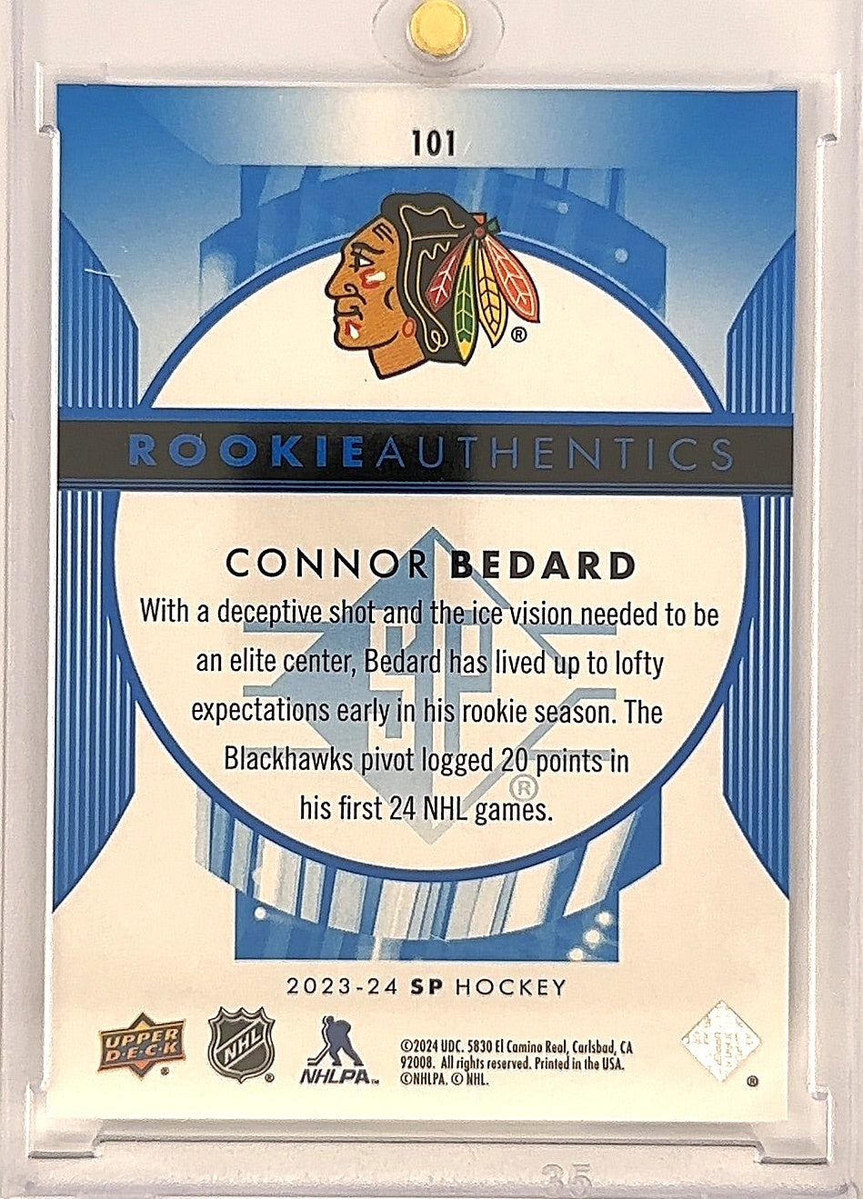 2023-24 SP Hockey Connor Bedard Rookie Authentics #101 — back