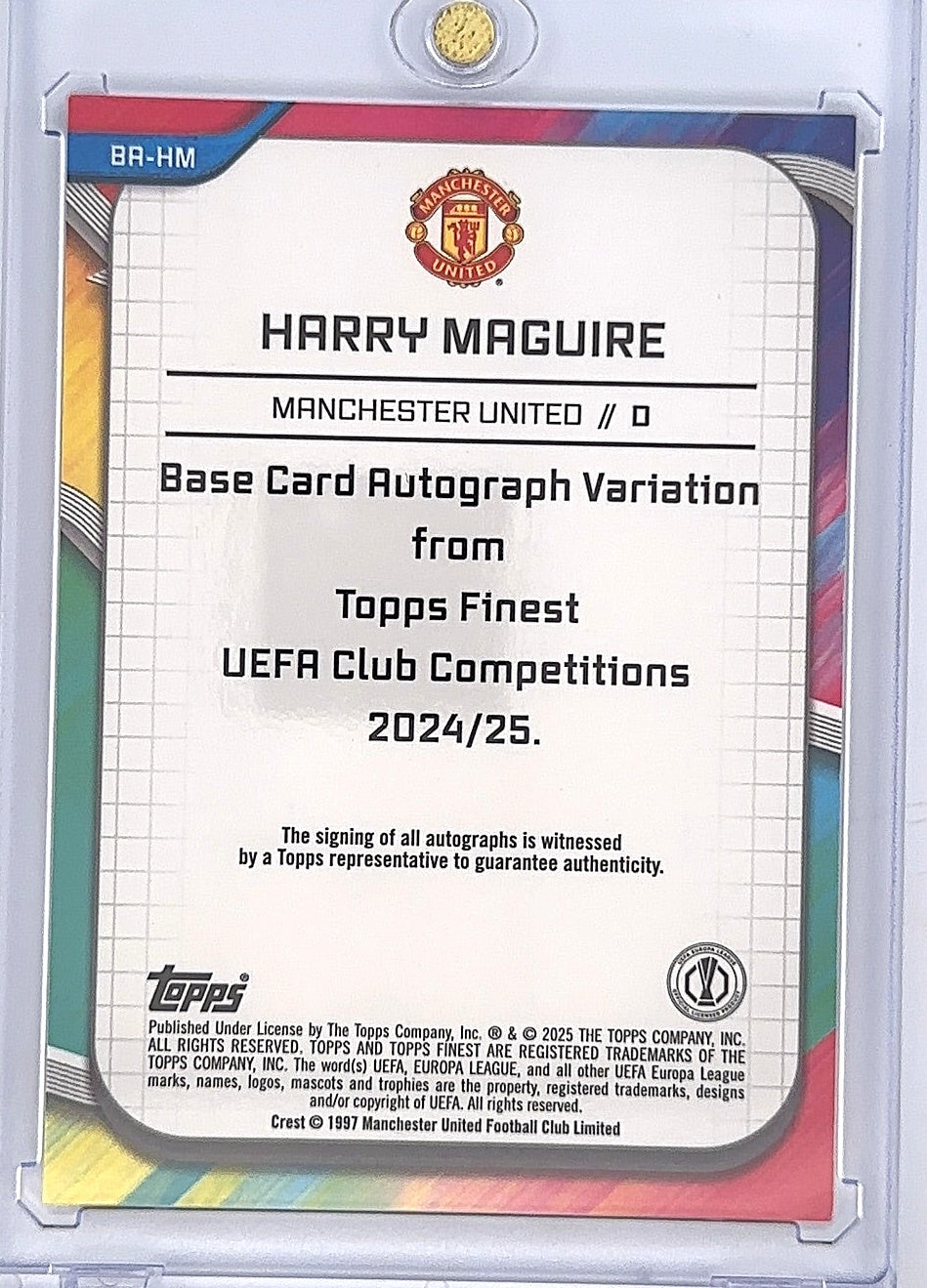 Harry Maguire Topps Finest 39/225 BA-HM — back