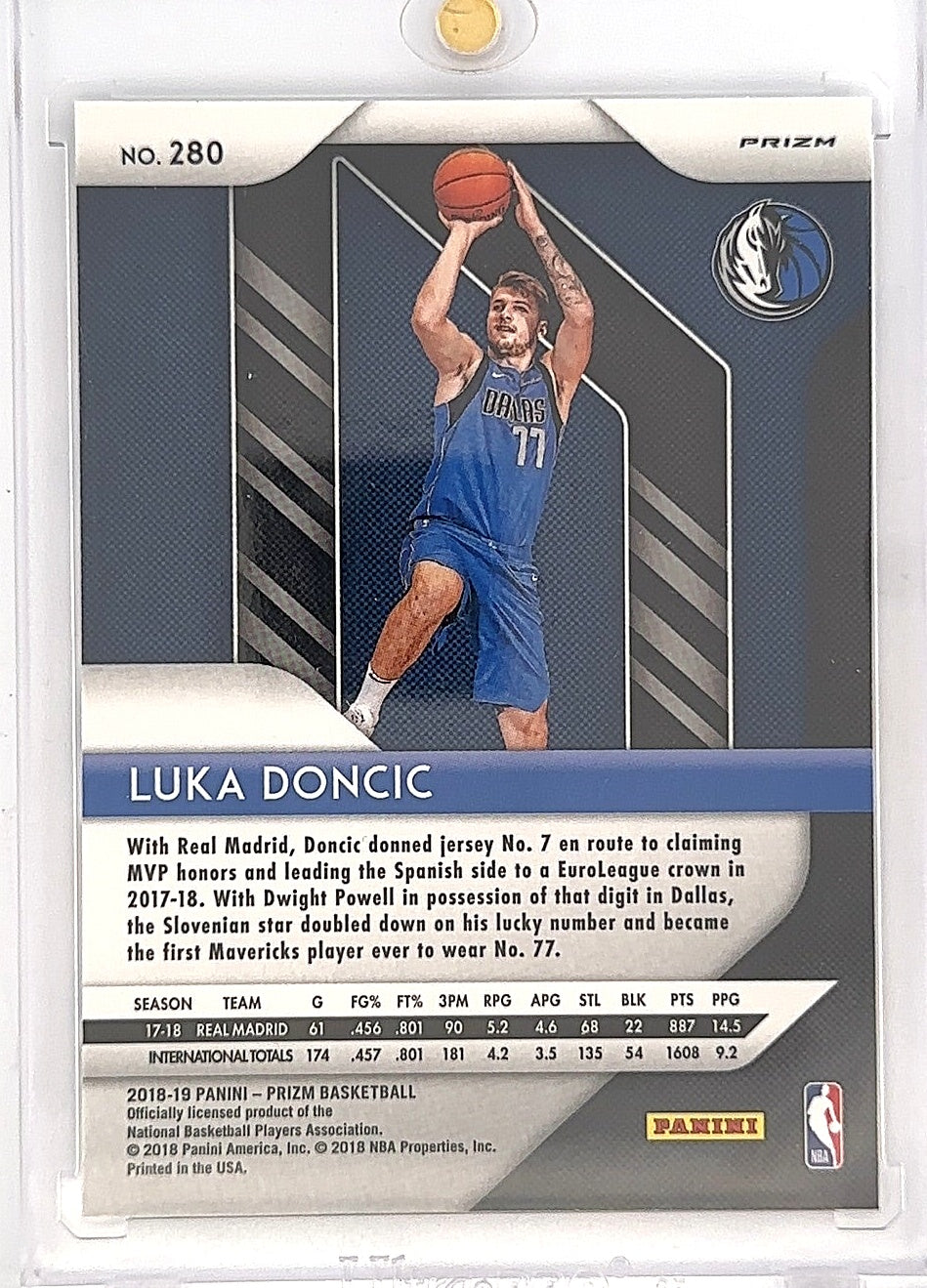 2018 Panini Prizm Luka Doncic [Red, White, Blue Prizm] #280 — back