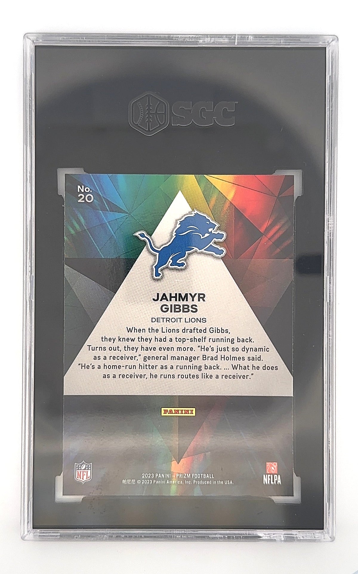 2023 Panini Prizm Prizmatic Jahmyr Gibbs #20 SGC Gem Mint 10 — back