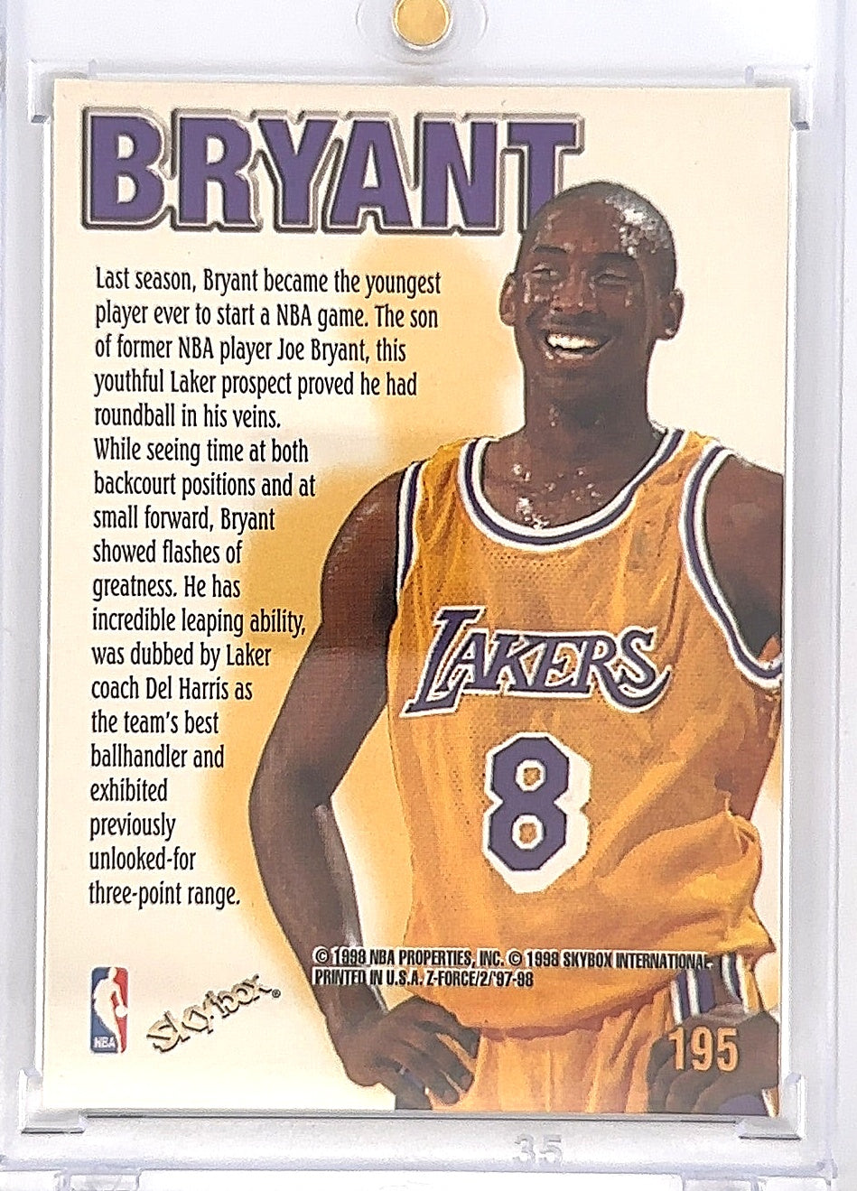 1997 Skybox Z Force Kobe Bryant #195 — back