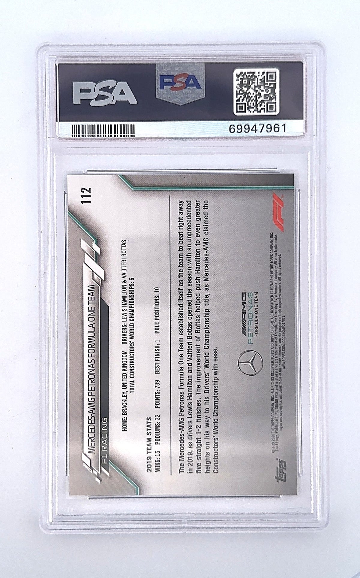 2020 Topps Chrome F1 Mercedes - AMG PTRNS [Sapphire] #112 PSA MINT 9 — back