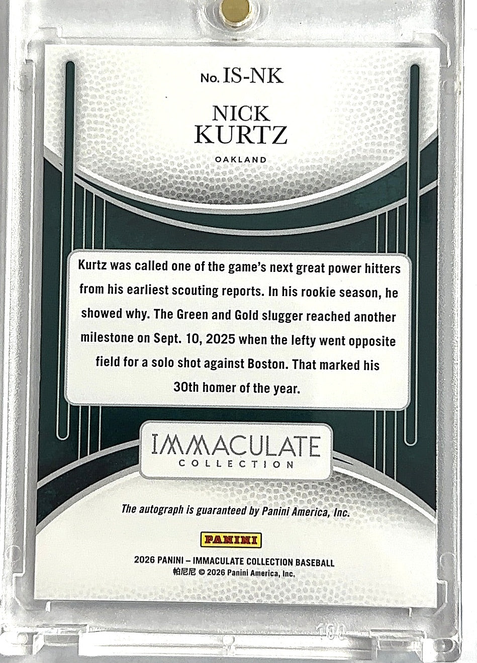 2026 Panini Immaculate Signature Nick Kurtz — back