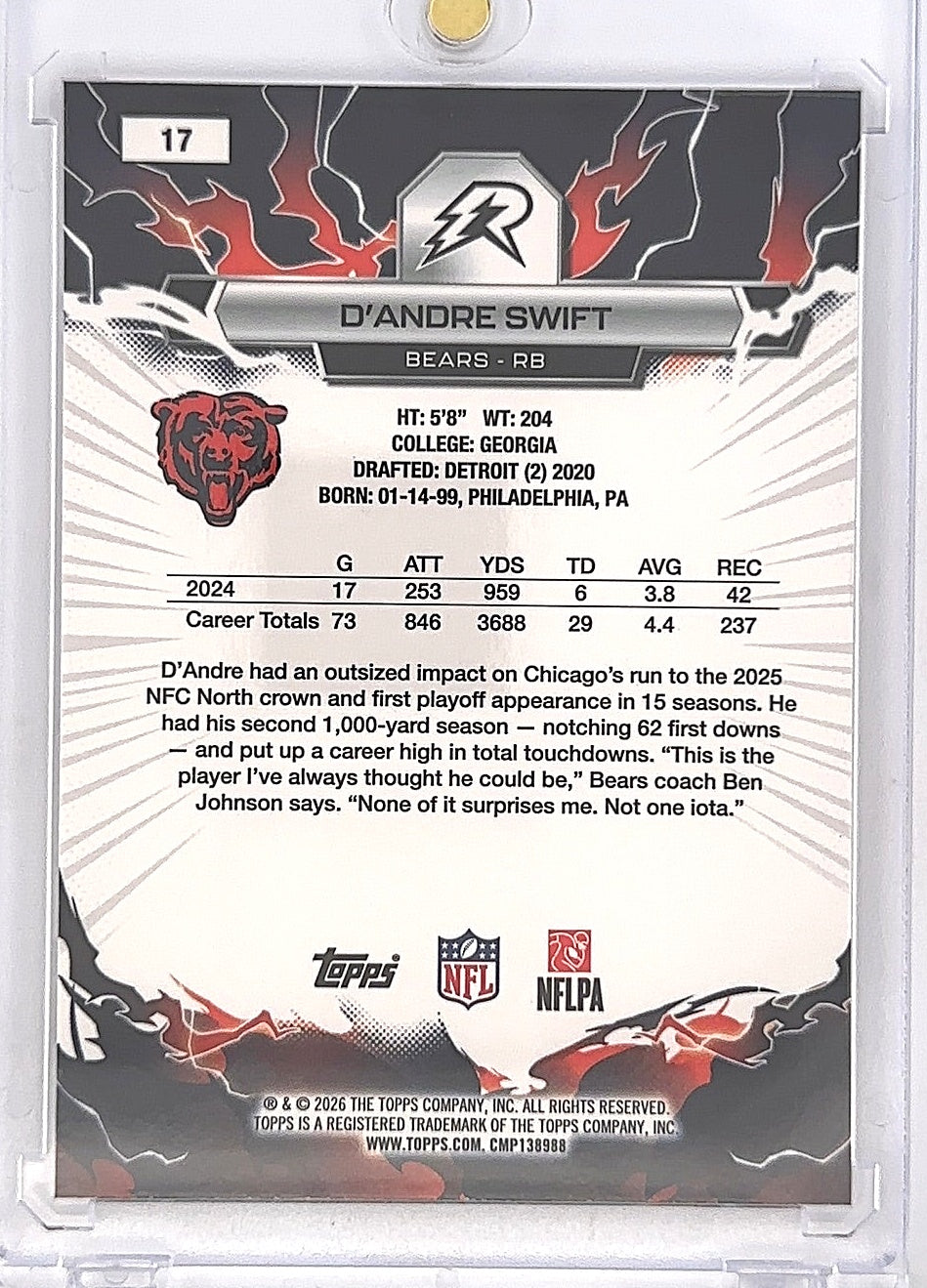 2025 Topps Resurgence D'Andre Swift /75 [Purple Surge] #17 — back