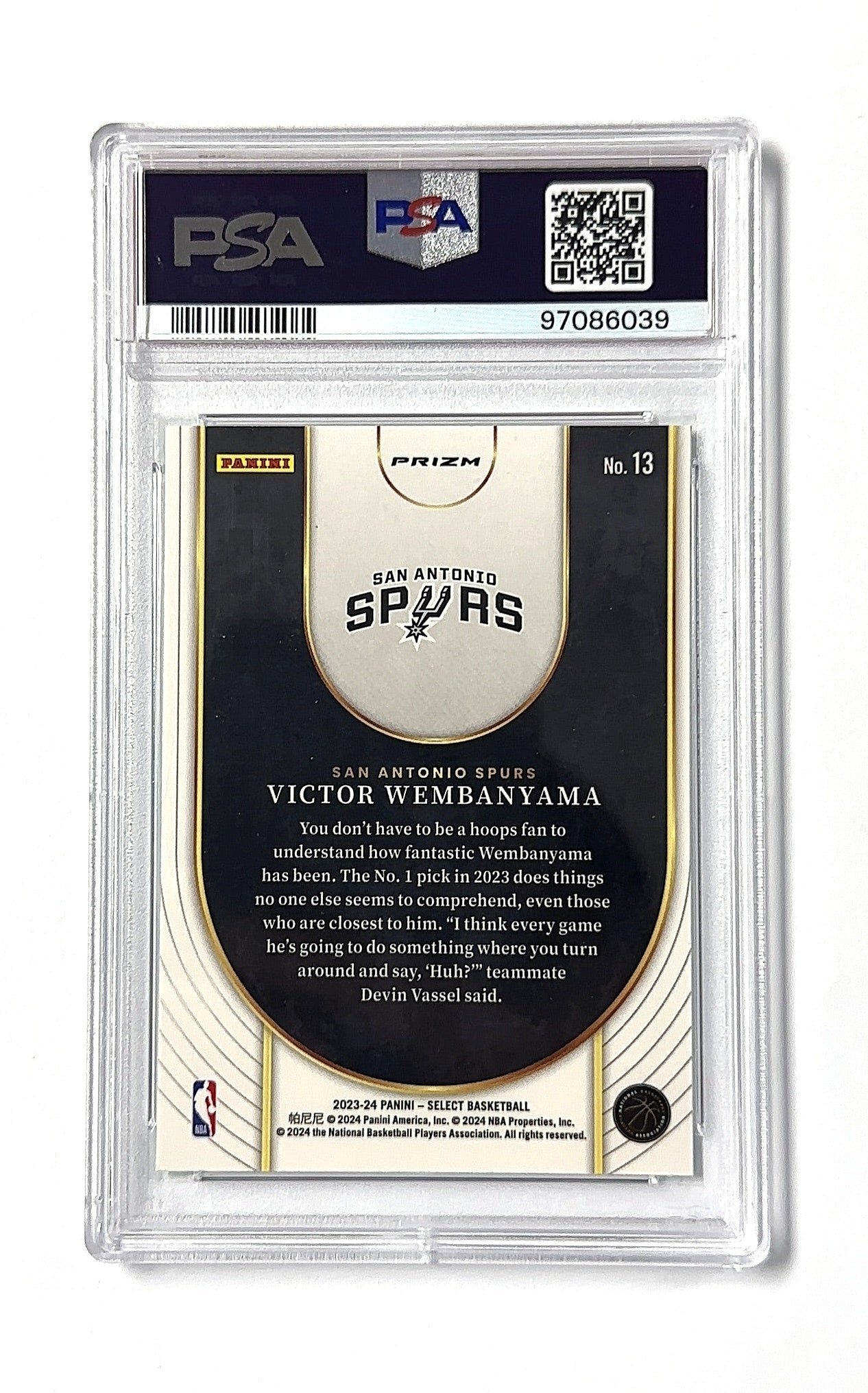 2023 Panini Select Neon Icon Victor Wembanyama [Green Prizm] #13 RC PSA 9 — back