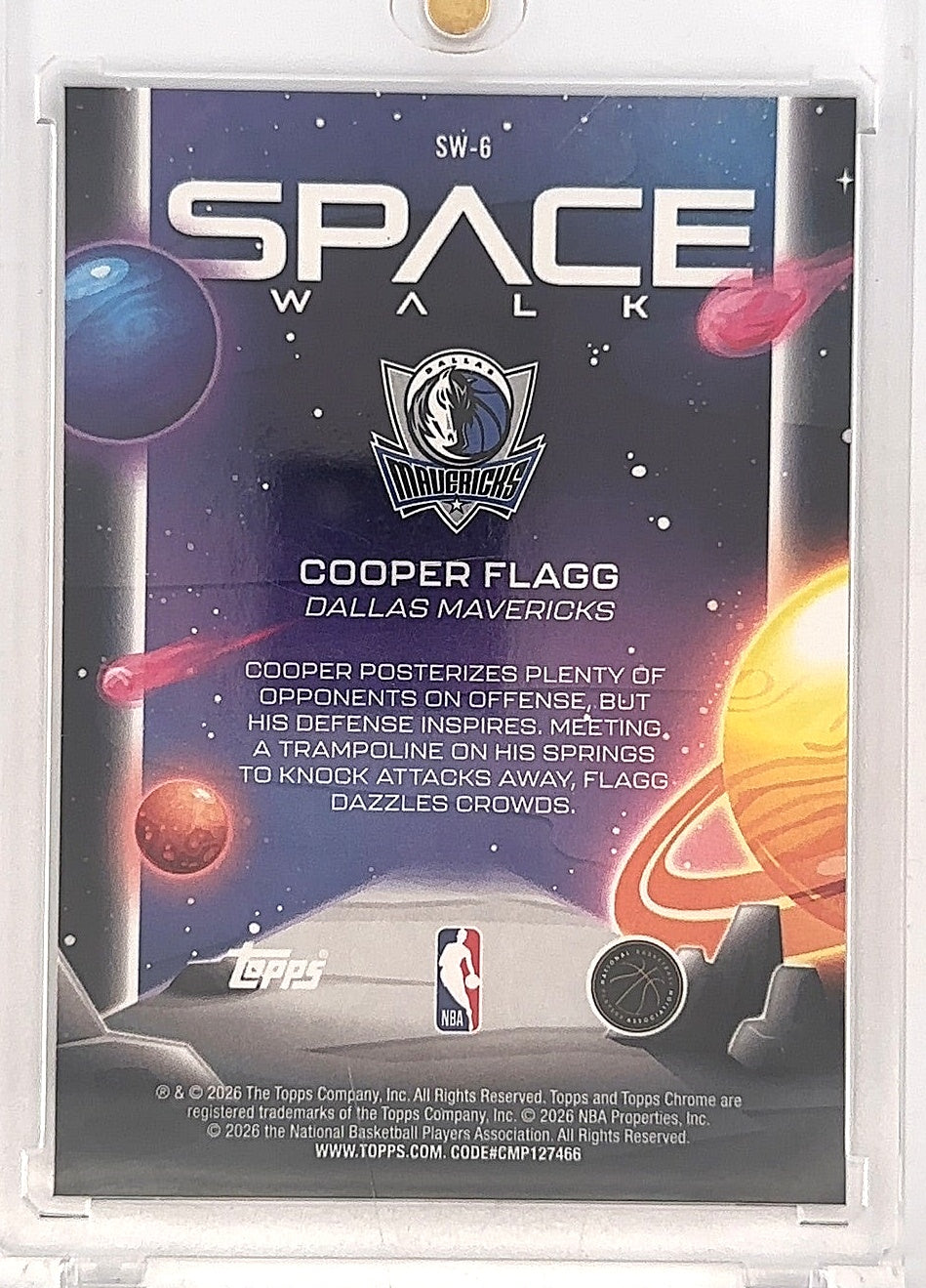 2025 Topps Cosmic Chrome Space Walk Cooper Flagg #SW-6 — back