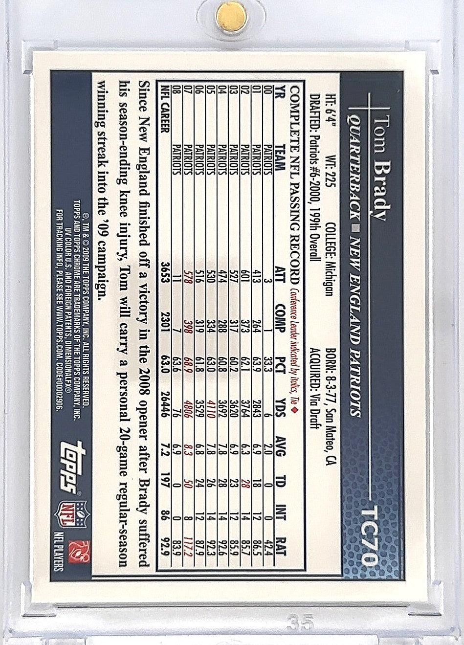 2009 Topps Chrome Tom Brady #TC70 — back