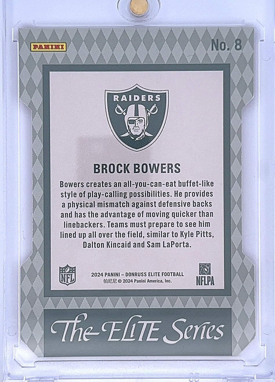 Brock Bowers Elite Series Status 51/89 Rookie Card — back