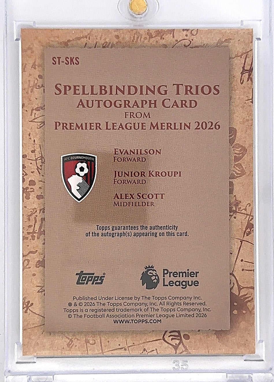 2026 Premier League Merlin Triple Auto Evanilson, Kroupi, Scott #ST-SKS — back