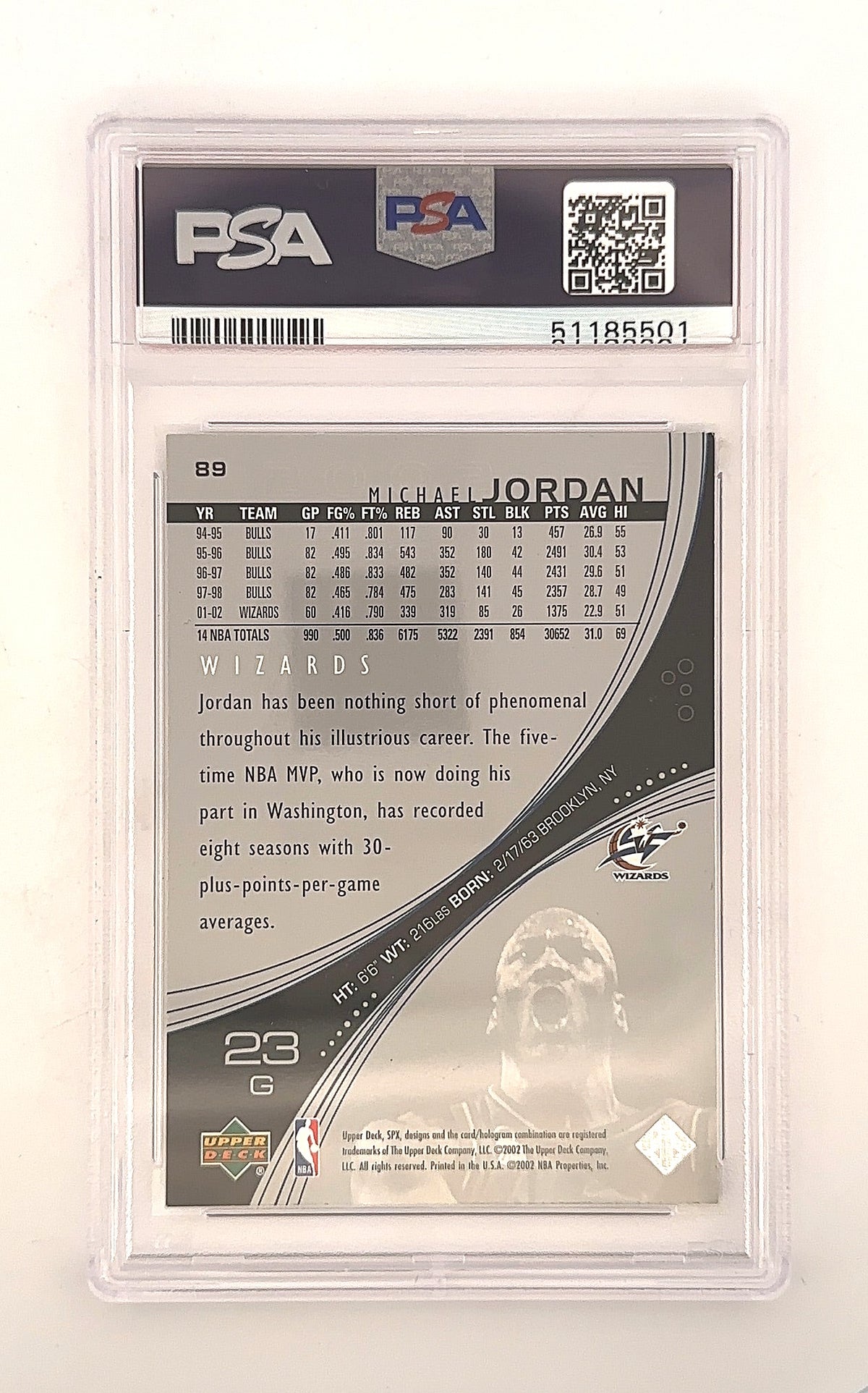 2002 Spx Michael Jordan #89 PSA 8 — back