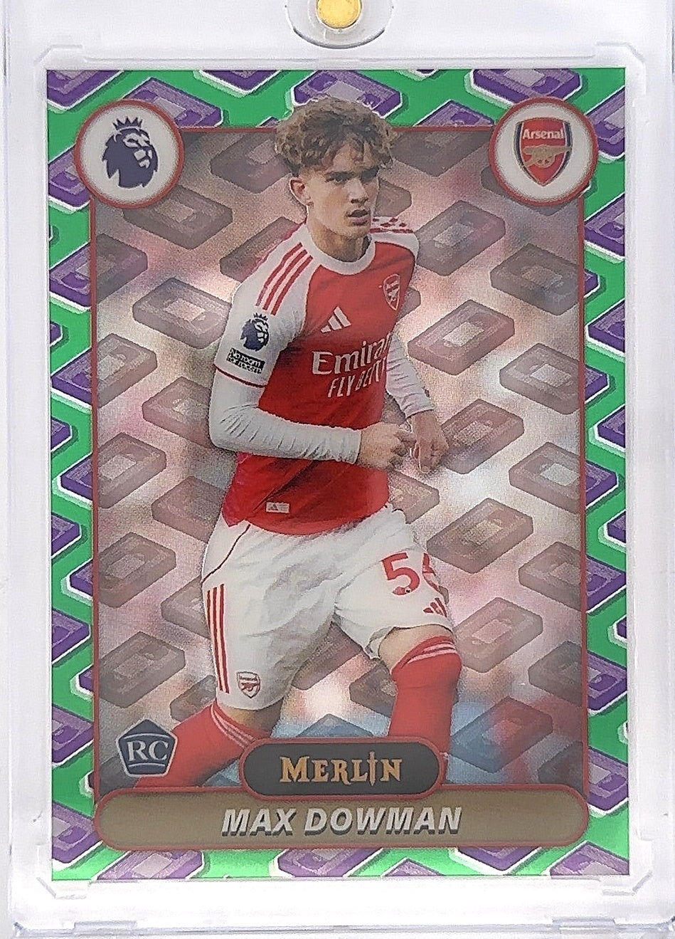 2026 Topps Premier League Merlin Max Dowman RC VHS Refractor #20 — front