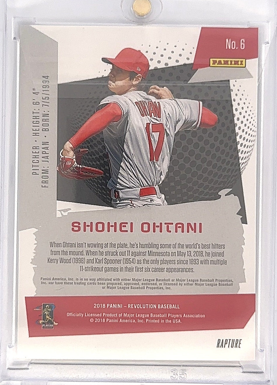 2018 Panini Chronicles Revolution Shohei Ohtani [Rapture] #6 — back