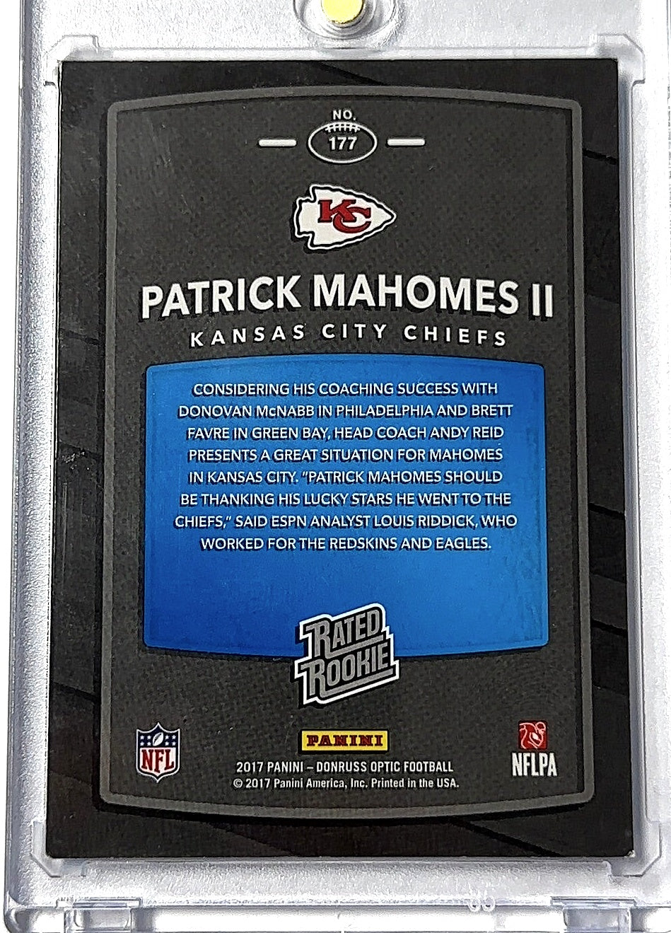 2017 Panini Donruss Optic Patrick Mahomes II #177 RC — back