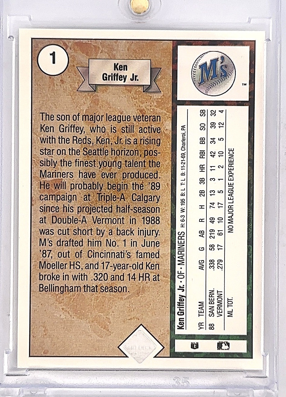 1989 Upper Deck Ken Griffey Jr. [Star Rookie] #1 — back