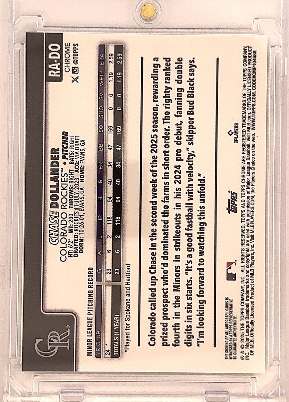 2025 Chrome Chase Dollander RC Purple /250 #RA-DO — back