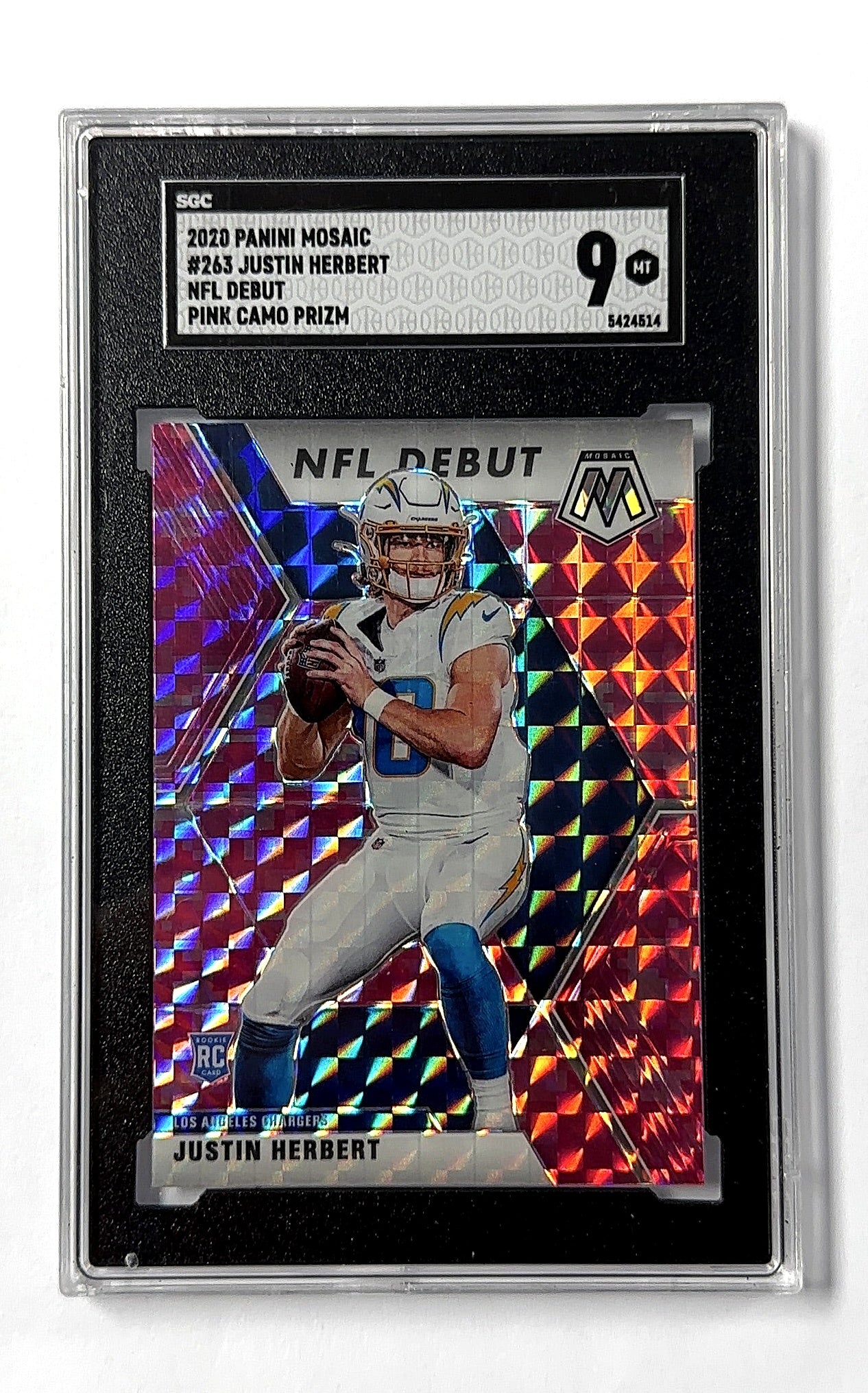 2020 Panini Mosaic Justin Herbert [Pink] #263 RC SGC 9 — front