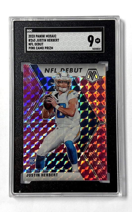 2020 Panini Mosaic Justin Herbert [Pink] #263 RC SGC 9 — front