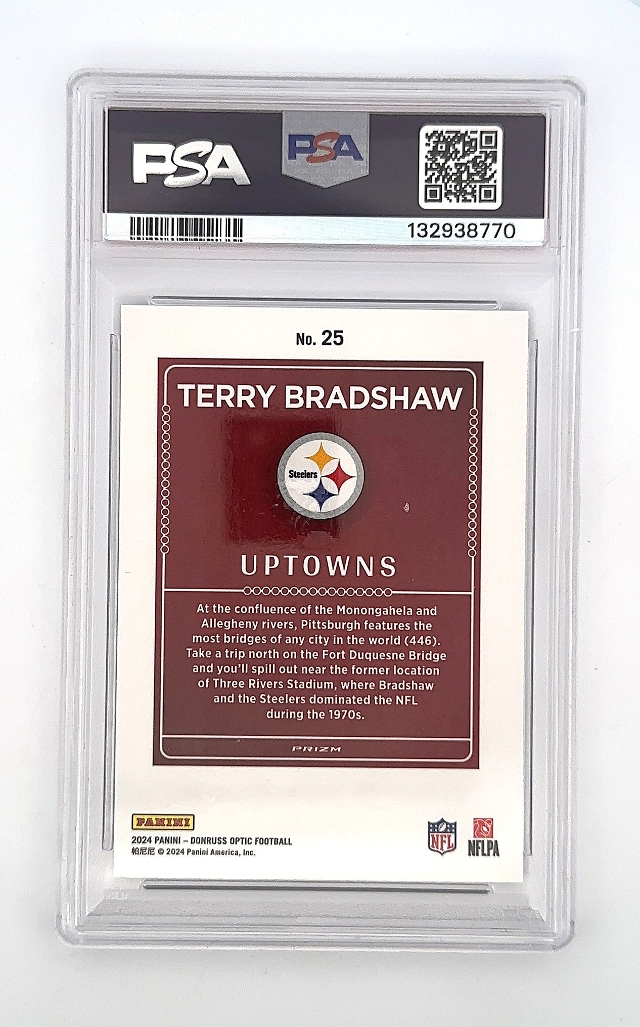 2024 Panini Donruss Optic Uptowns Terry Bradshaw #25 PSA 10 — back