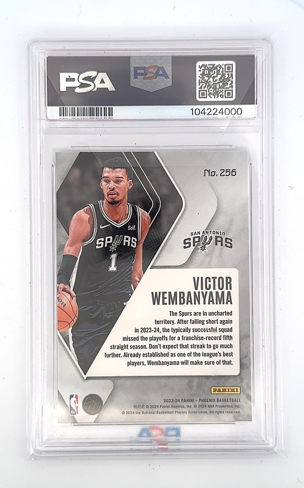 2023 Panini Phoenix Victor Wembanyama #256 RC PSA 10 — back