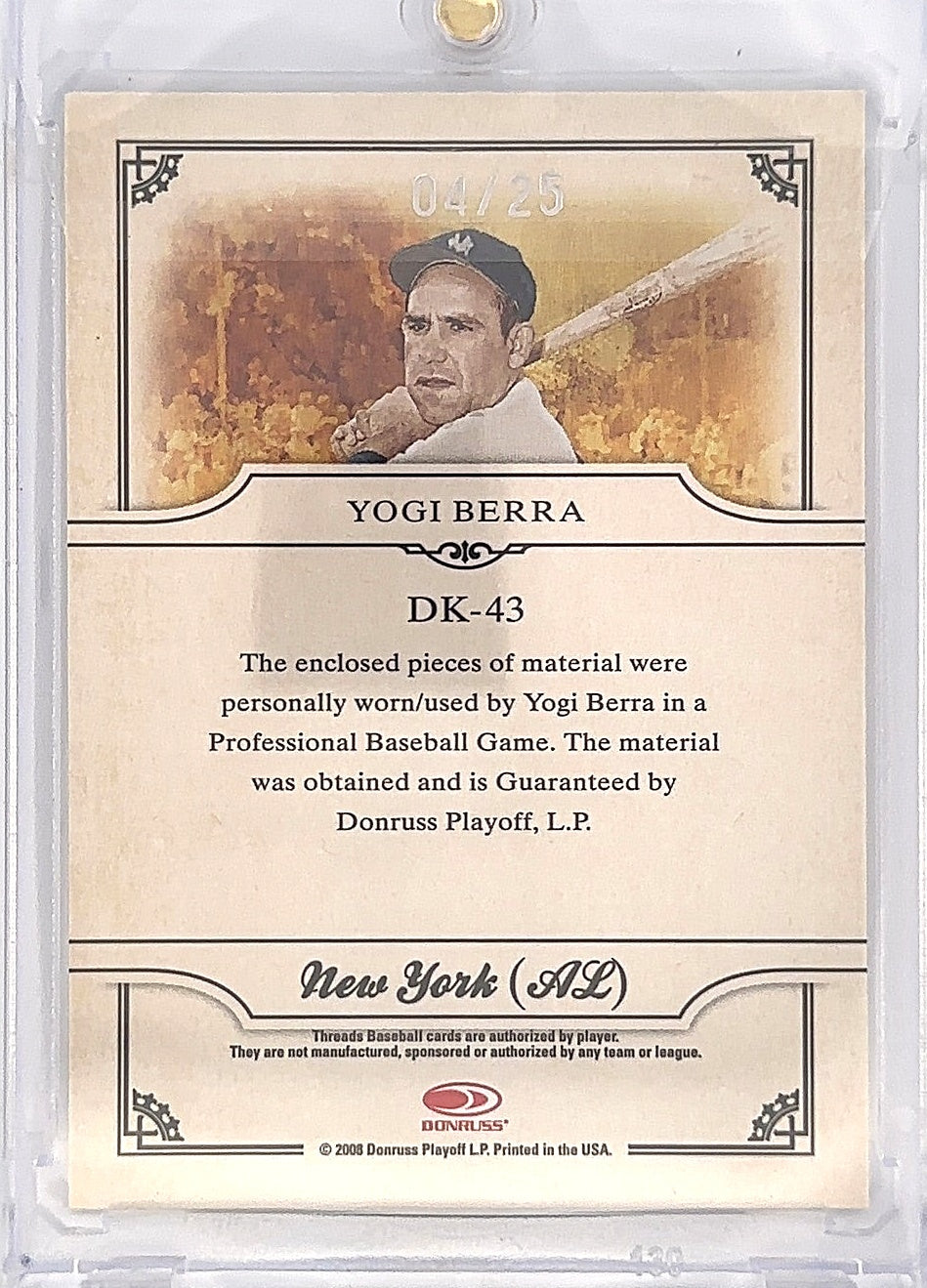 2008 Yogi Berra Threads Diamond Kings /25 #DK-43 — back