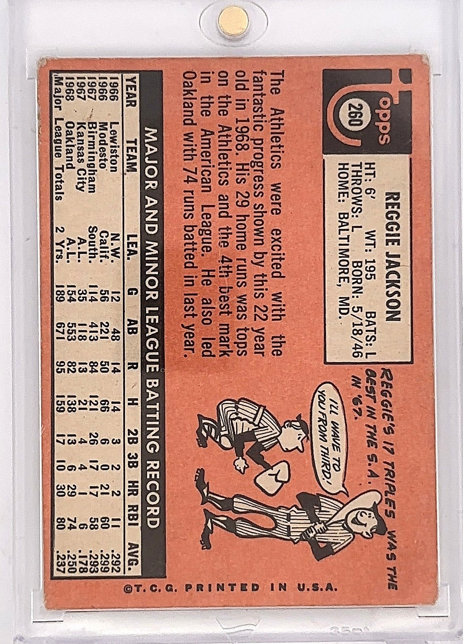 1969 Topps Reggie Jackson #260 — back