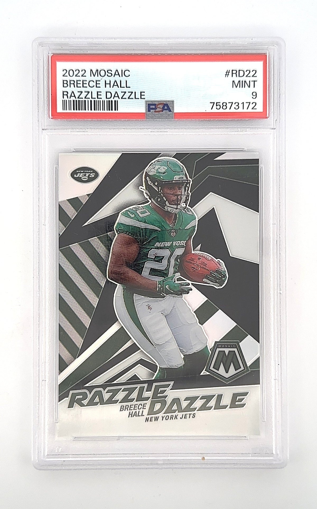 2022 Panini Mosaic Razzle Dazzle Breece Hall #RD-22 PSA 9 — front