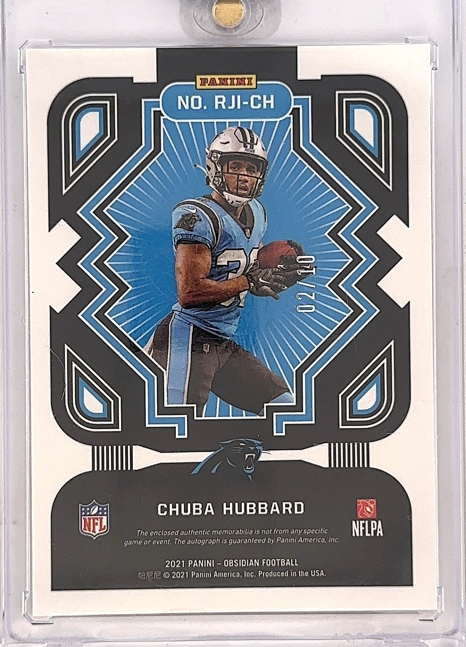 Chuba Hubbard Obsidian Rookie Patch Auto /10 — back
