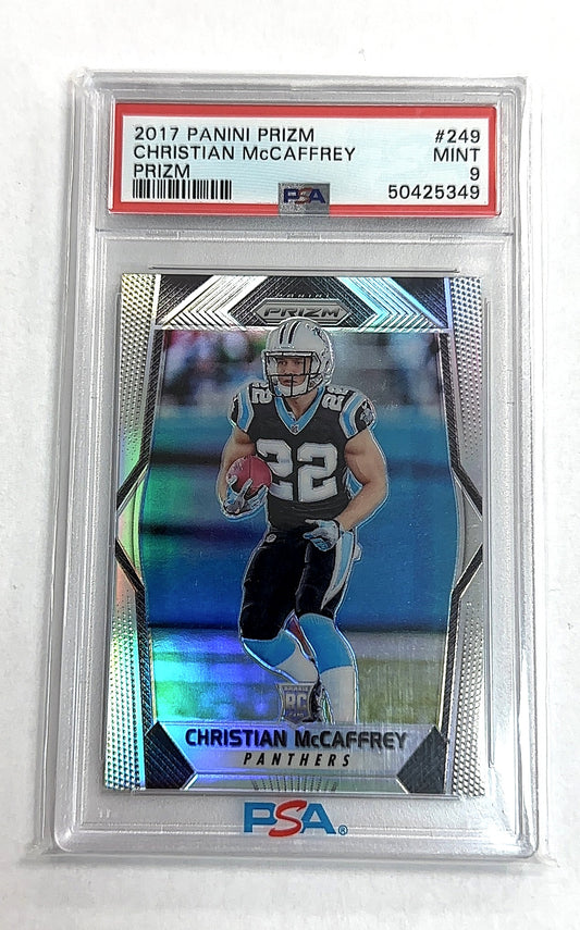 2017 Panini Prizm Christian McCaffrey [Prizm] #249 RC PSA 9 — front