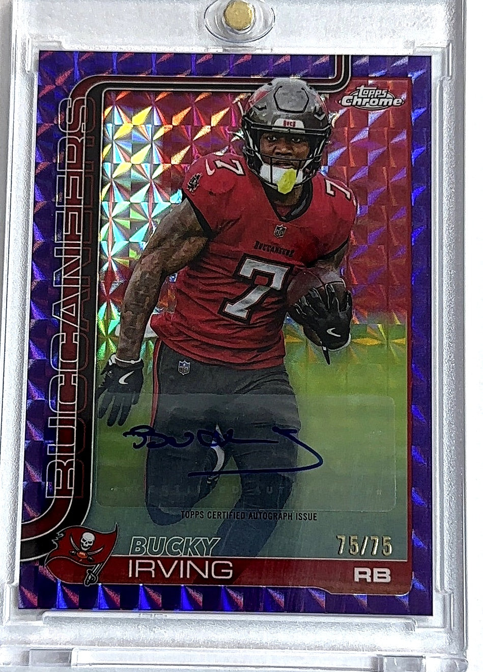 2025 Topps Chrome Autograph Bucky Irving [Purple Geometric Refractor] #BA-BI RC AUTO — front