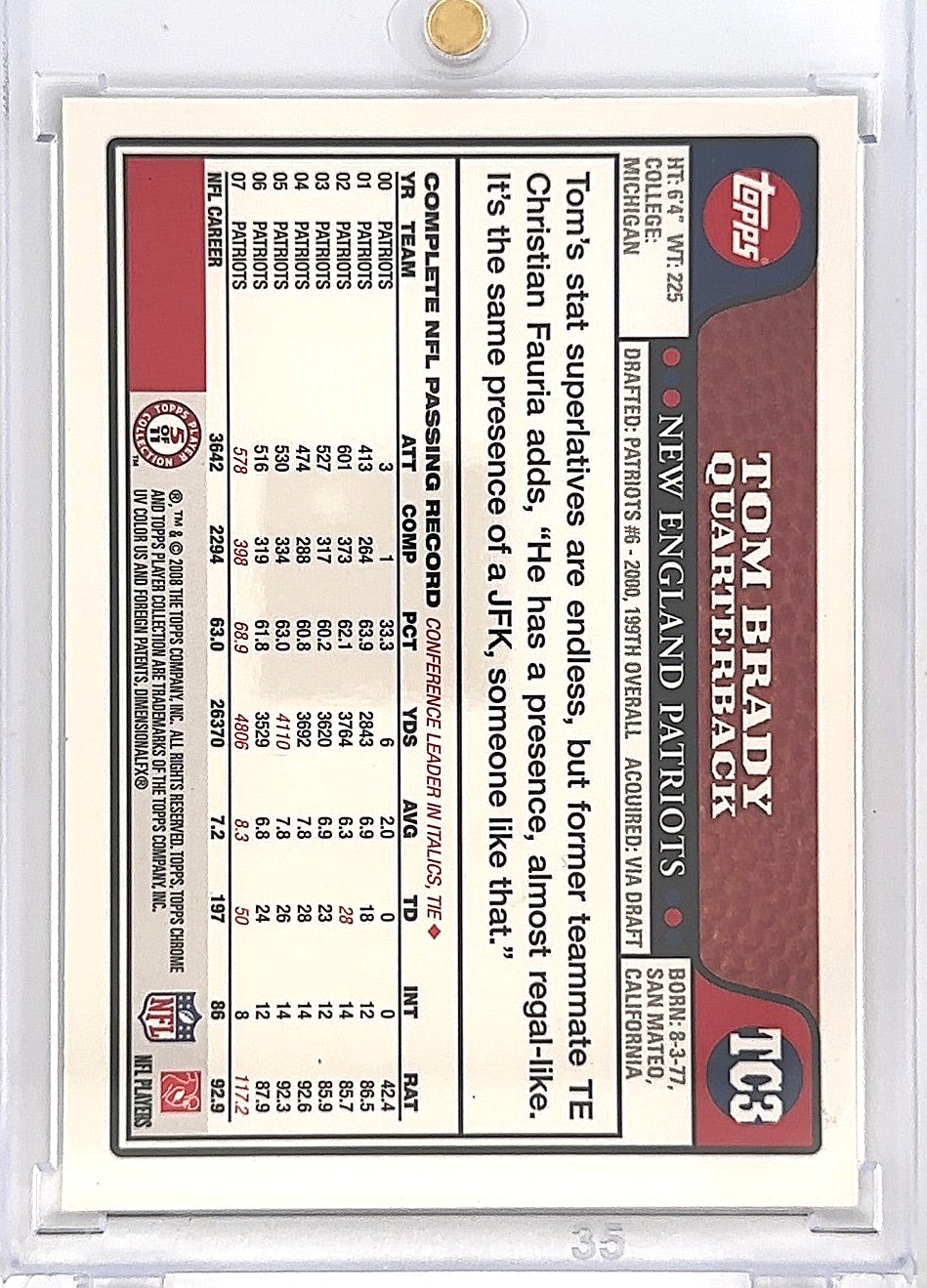 2008 Topps Chrome Tom Brady #TC3 — back
