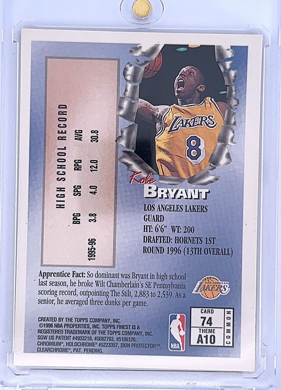 Kobe Bryant Topps Card 74 — back