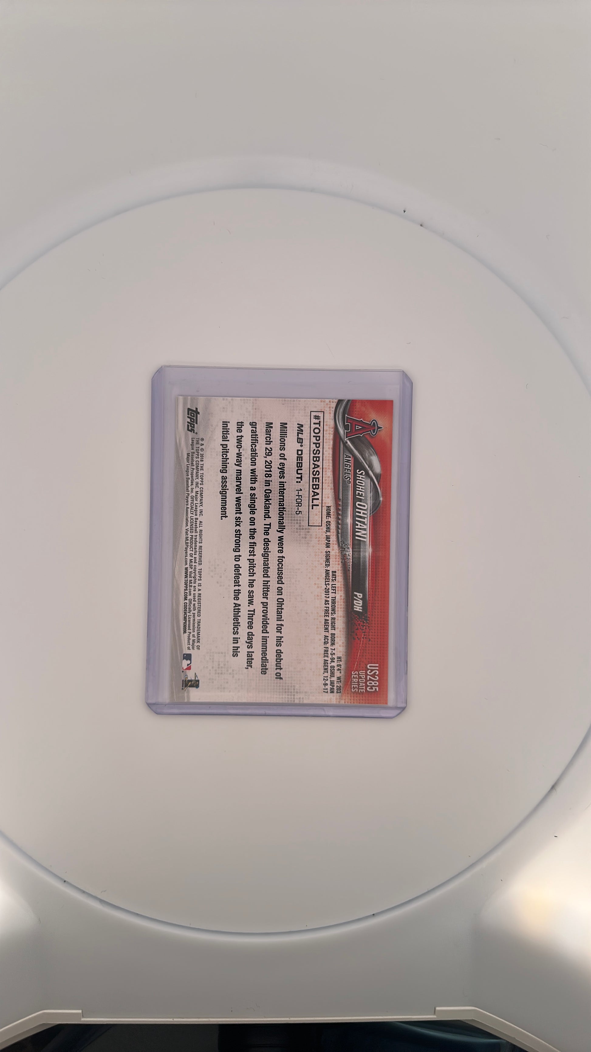 Shohei Ohtani Topps RC Topps — back