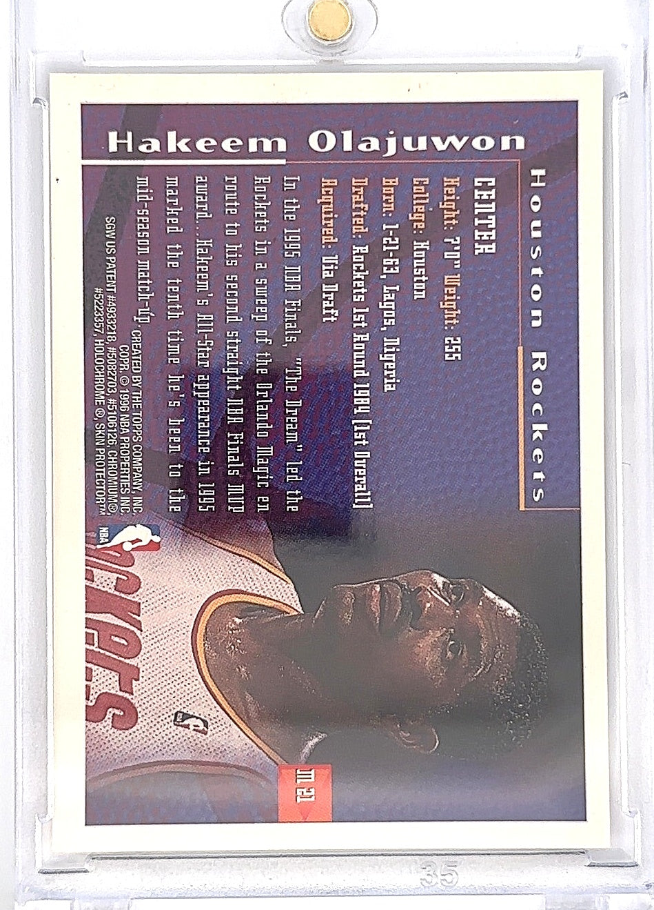1995 Finest Mystery Hakeem Olajuwon [Borderless Refractor] #M21 — back