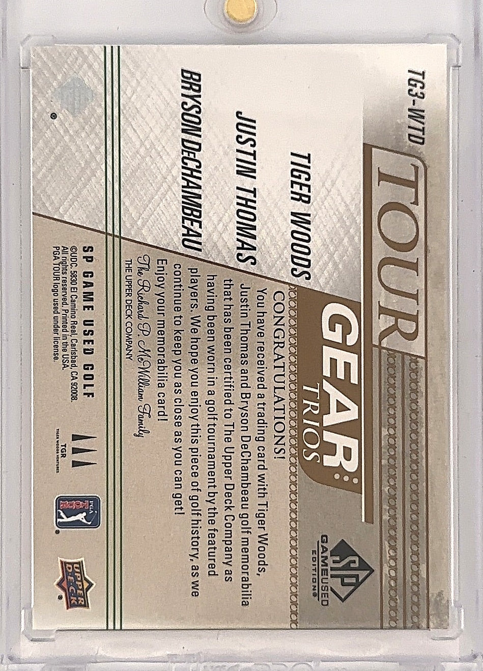 Tiger Woods, Justin Thomas, Bryson DeChambeau Tour Gear Trios /49 — back
