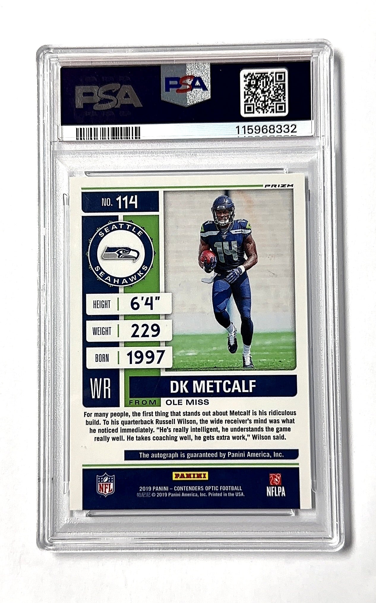2019 Panini Contenders Optic DK Metcalf [Autograph] #114 RC AUTO — back