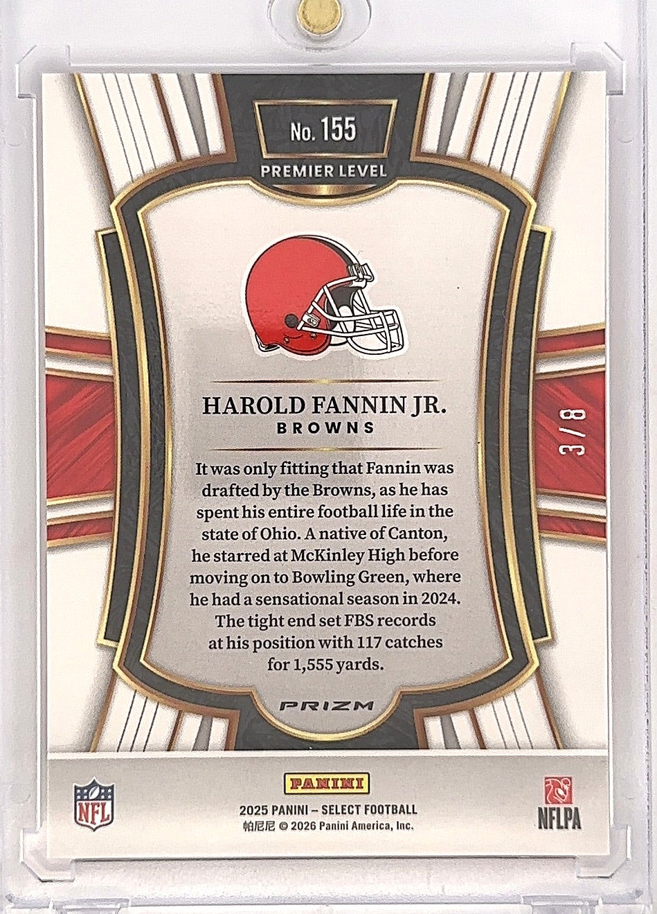 2025 Panini Select Harold Fannin Jr. /8 [Pink Prizm] #155 — back