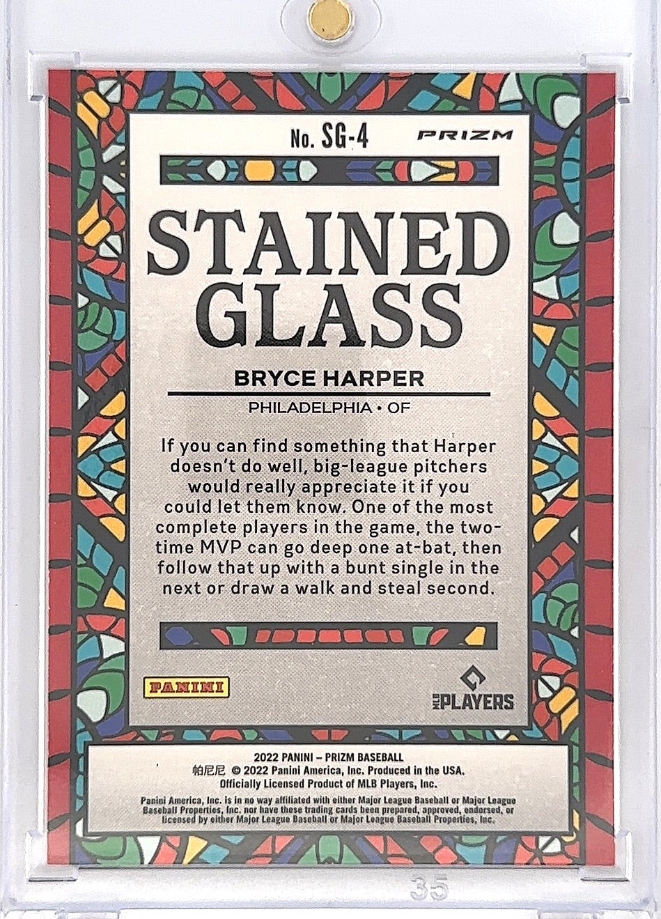 2022 Panini Prizm Stained Glass Bryce Harper #SG-4 — back