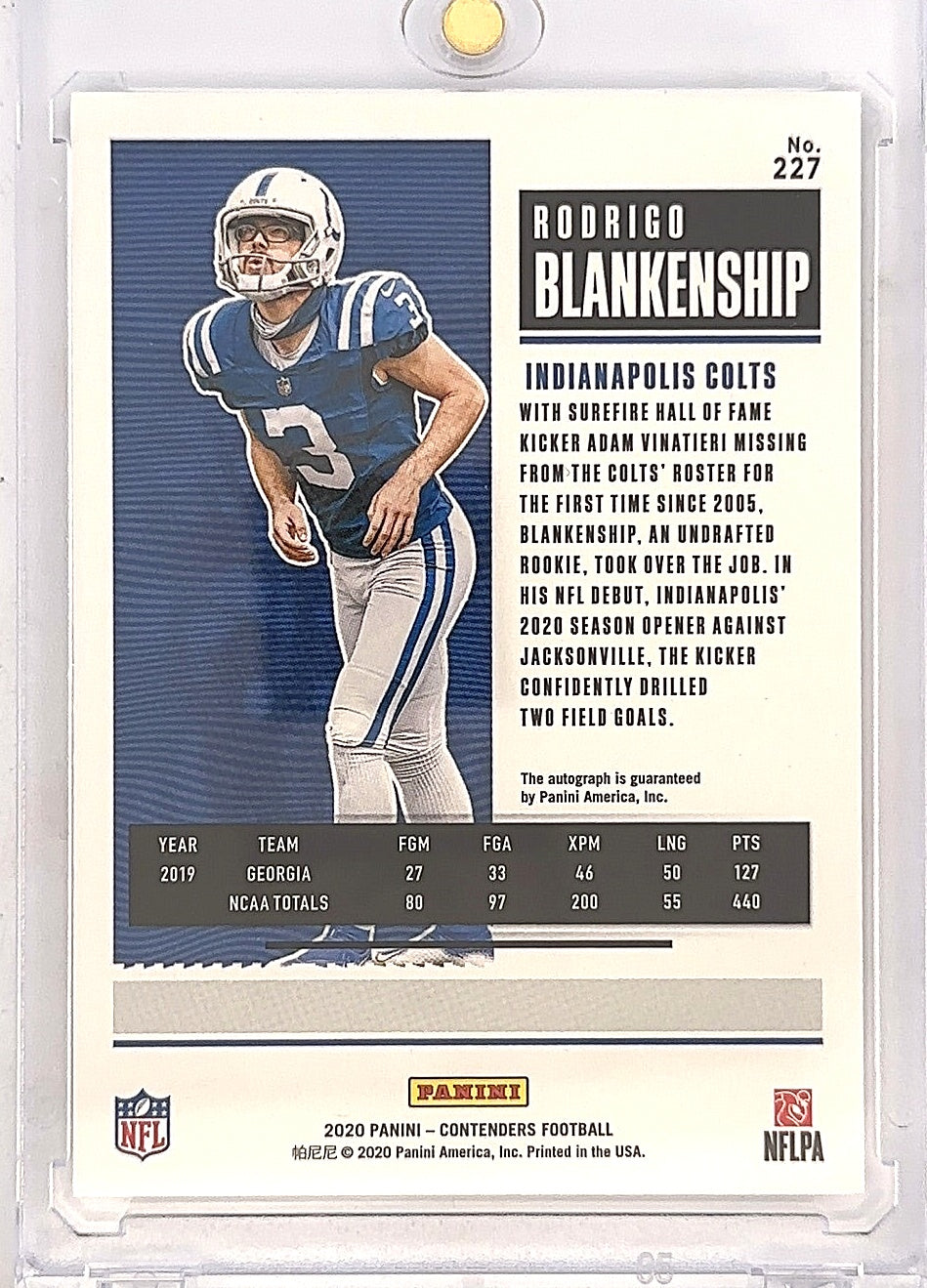2020 Panini Contenders Rodrigo Blankenship [Autograph] #227 — back