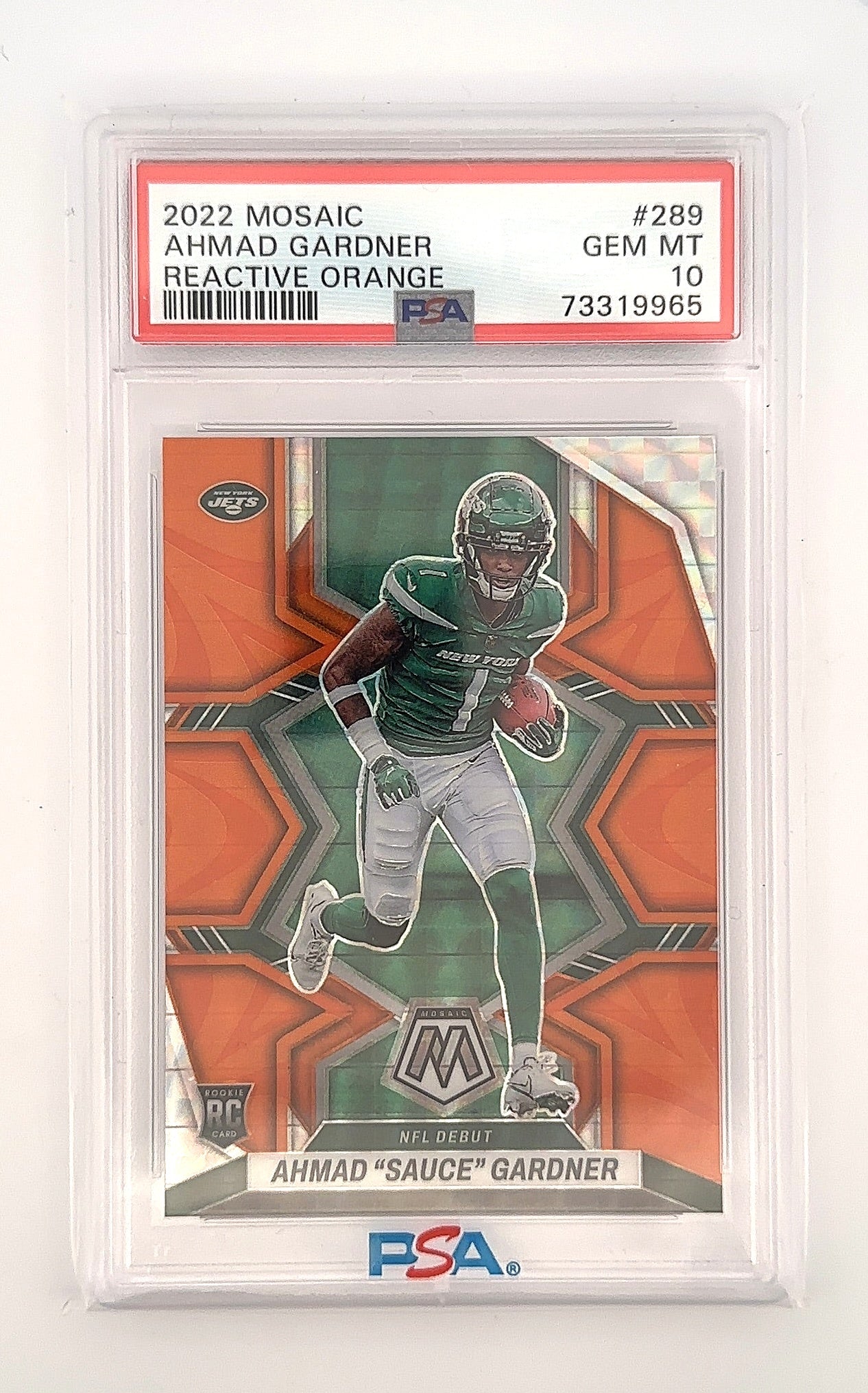 2022 Panini Mosaic Ahmad 'Sauce' Gardner [Reactive Orange] #289 PSA 10 — front