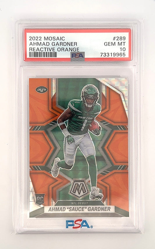 2022 Panini Mosaic Ahmad 'Sauce' Gardner [Reactive Orange] #289 PSA 10 — front